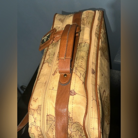 Vintage Map Print Travel Bag with Brown Accents - Picture 7 of 16
